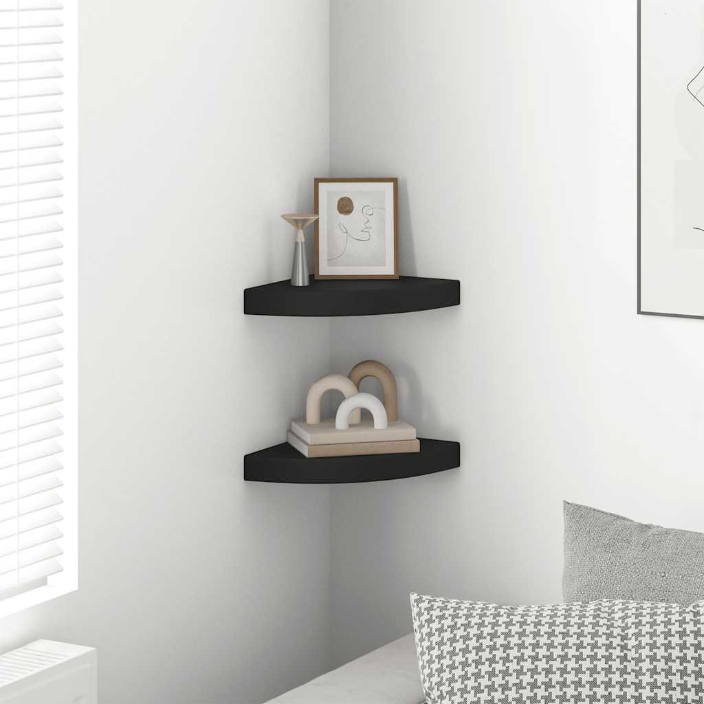 Plutajuće kutne police 2 kom crne 25 x 25 x 3,8 cm MDF