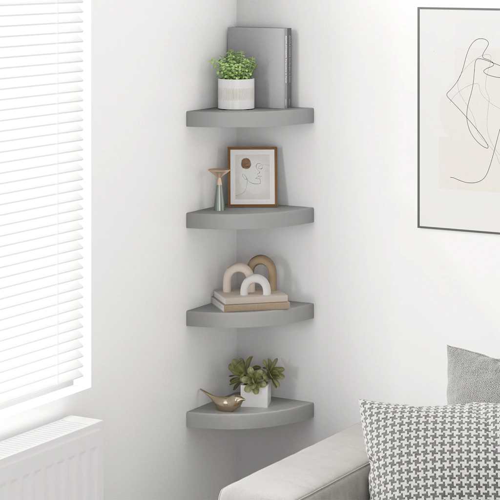Plutajuće kutne police 4 kom sive 25 x 25 x 3,8 cm MDF