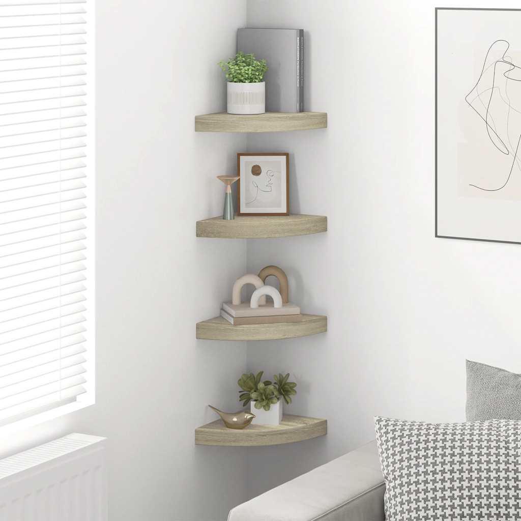 Plutajuće kutne police 4 kom boja hrasta 25 x 25 x 3,8 cm MDF