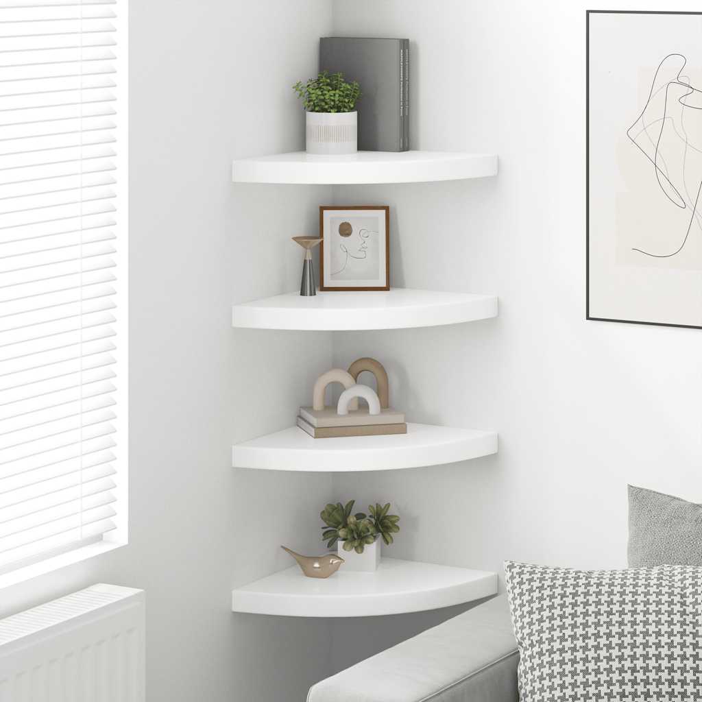 323909  Floating Corner Shelves 4 pcs High Gloss White 35x35x3,8 cm MDF