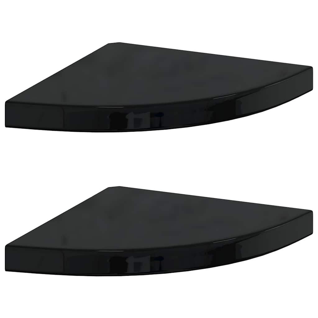Plutajuće kutne police 2 kom sjajne crne 35 x 35 x 3,8 cm MDF
