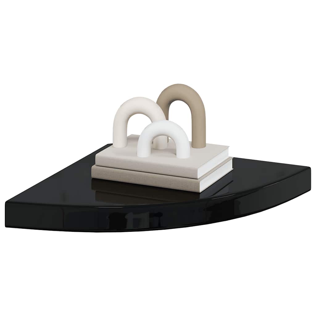 Plutajuće kutne police 2 kom sjajne crne 35 x 35 x 3,8 cm MDF