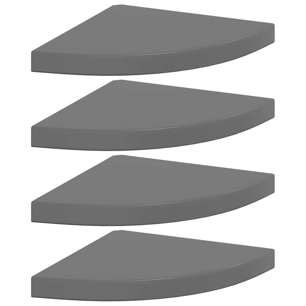 Plutajuće kutne police 4 kom sjajne sive 35 x 35 x 3,8 cm MDF