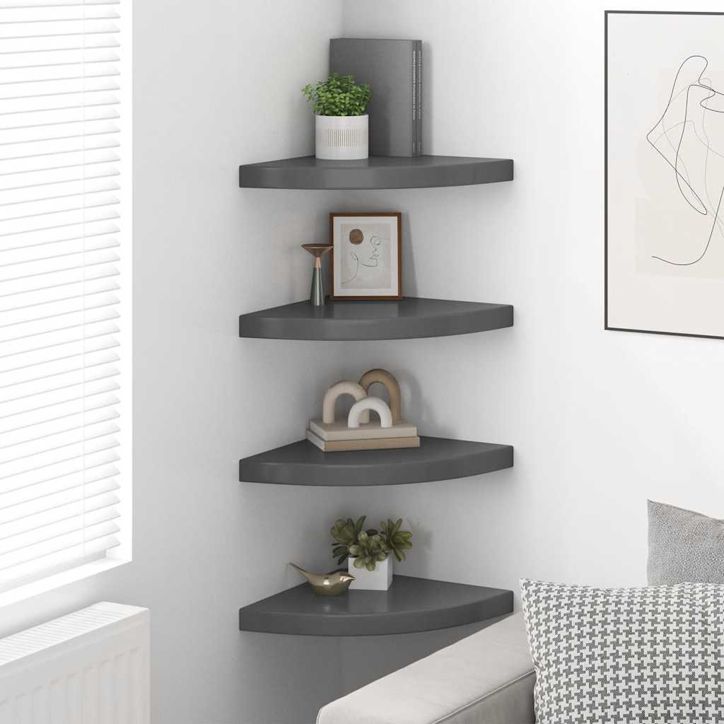 Plutajuće kutne police 4 kom sjajne sive 35 x 35 x 3,8 cm MDF