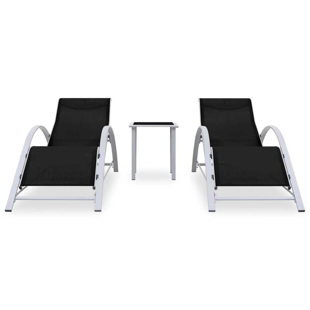 Ležaljke za sunčanje sa stolićem 2 kom aluminijske crne