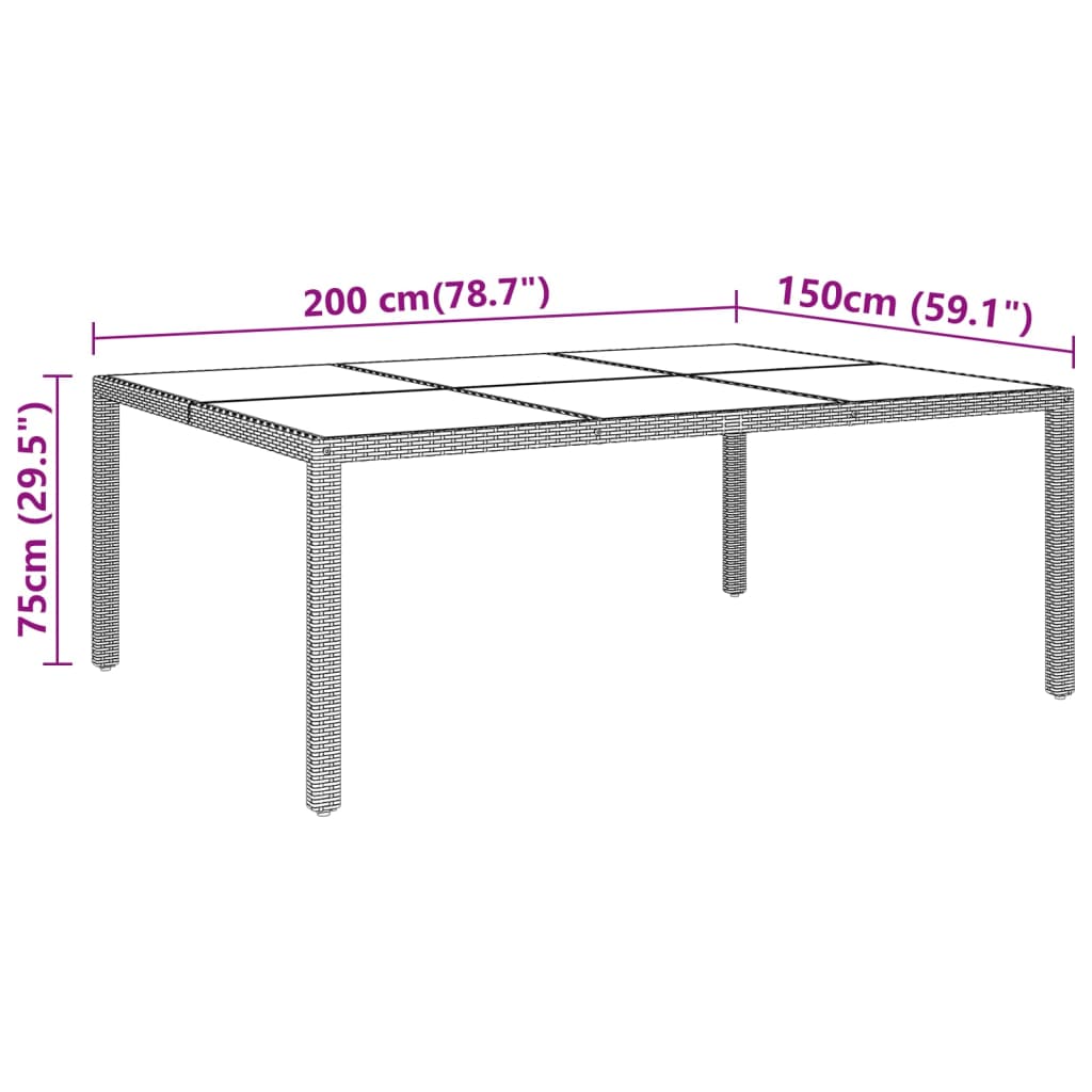 Vrtni stol sa staklenim vrhom smeđi 200 x 150 x 75 cm od ratana