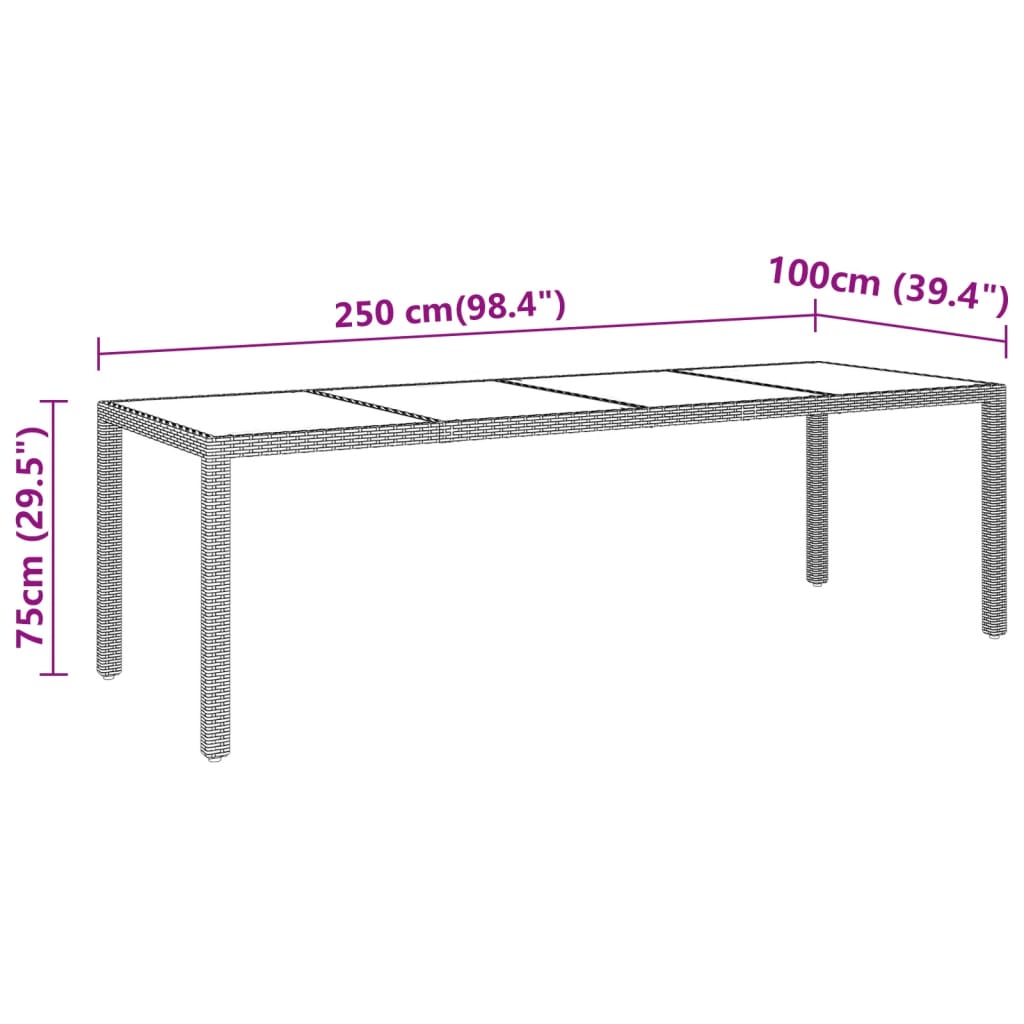 Vrtni stol 250x100x75 cm od kaljenog stakla i poliratana sivi