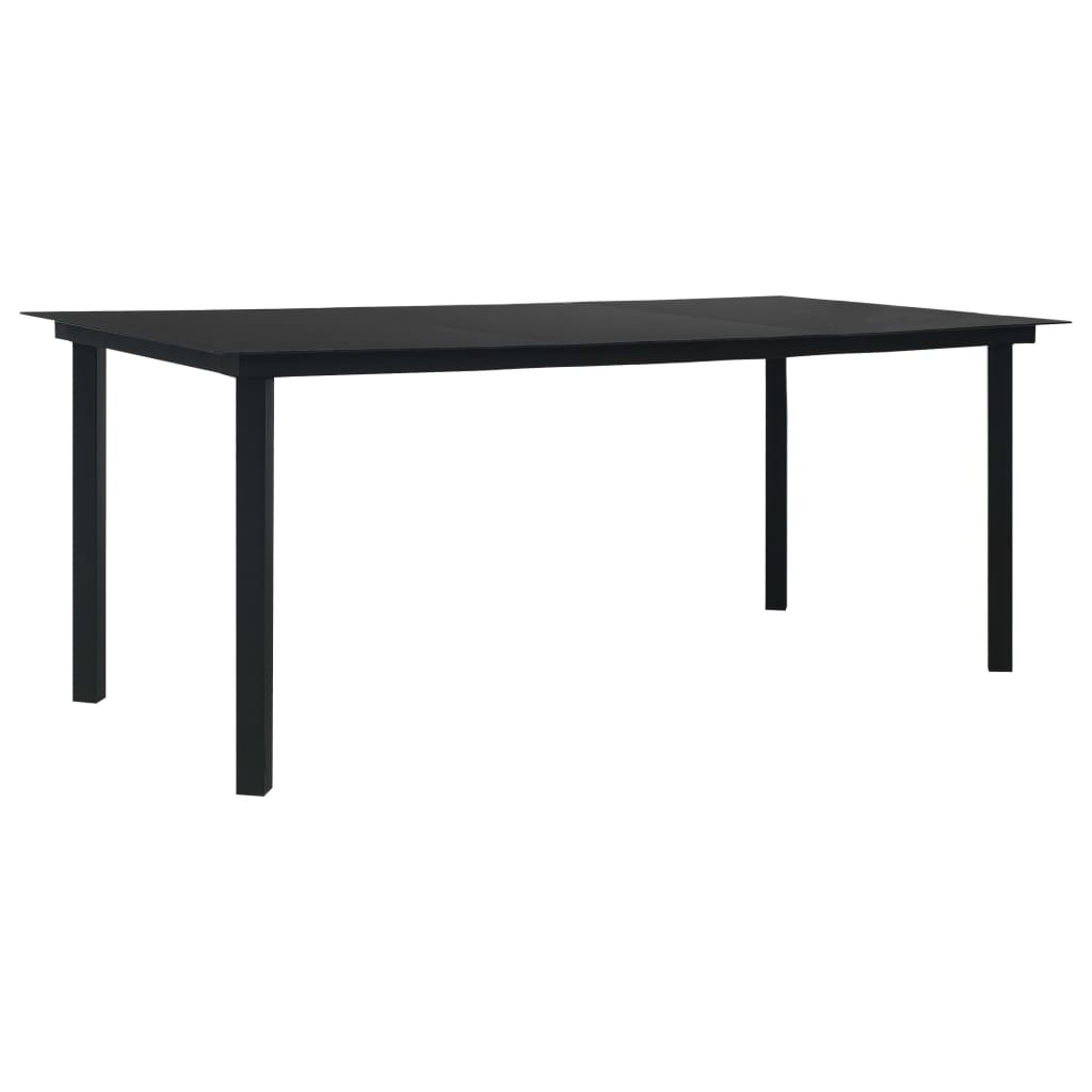 Vrtni blagovaonski stol crni 190 x 90 x 74 cm čelik i staklo
