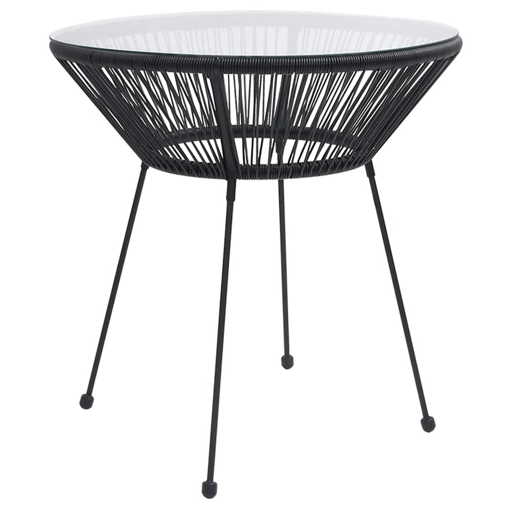Vrtni blagovaonski stol crni Ø 70 x 74 cm od ratana i stakla
