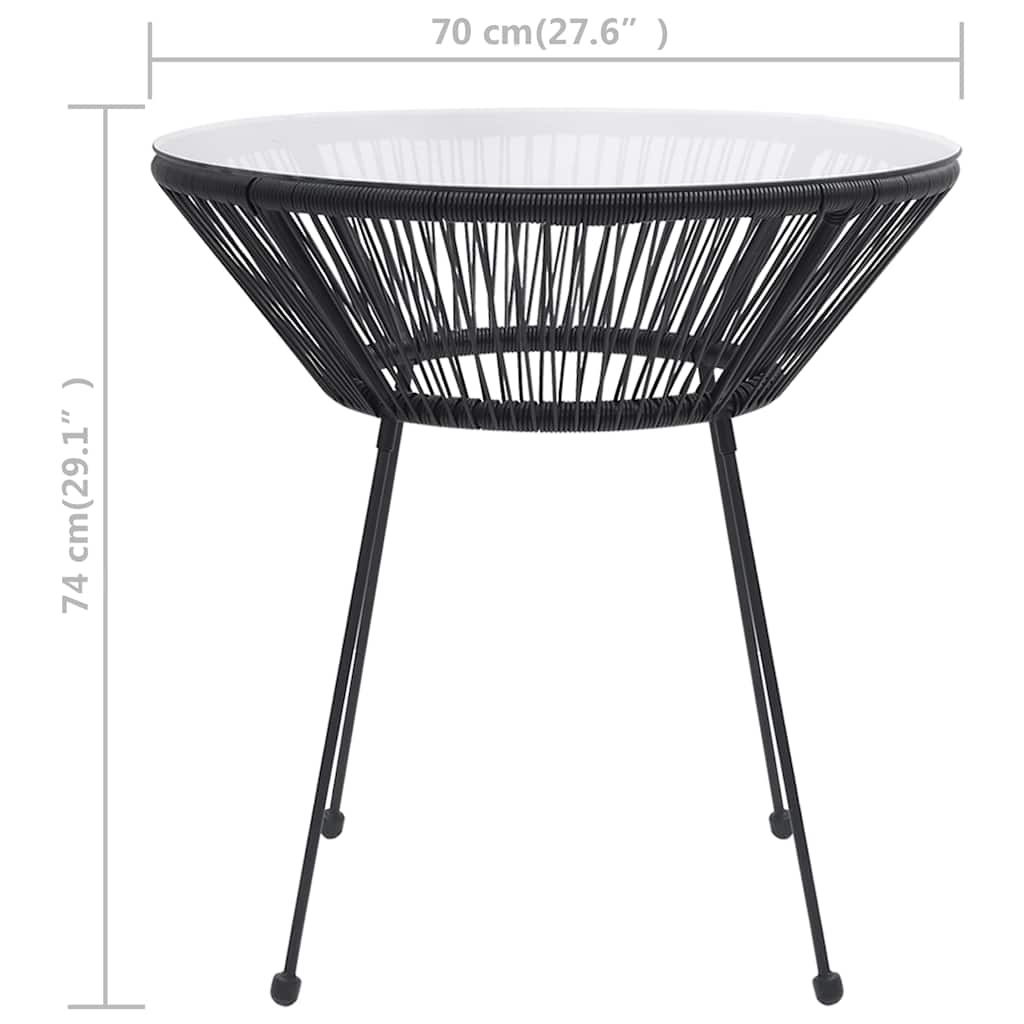 Vrtni blagovaonski stol crni Ø 70 x 74 cm od ratana i stakla