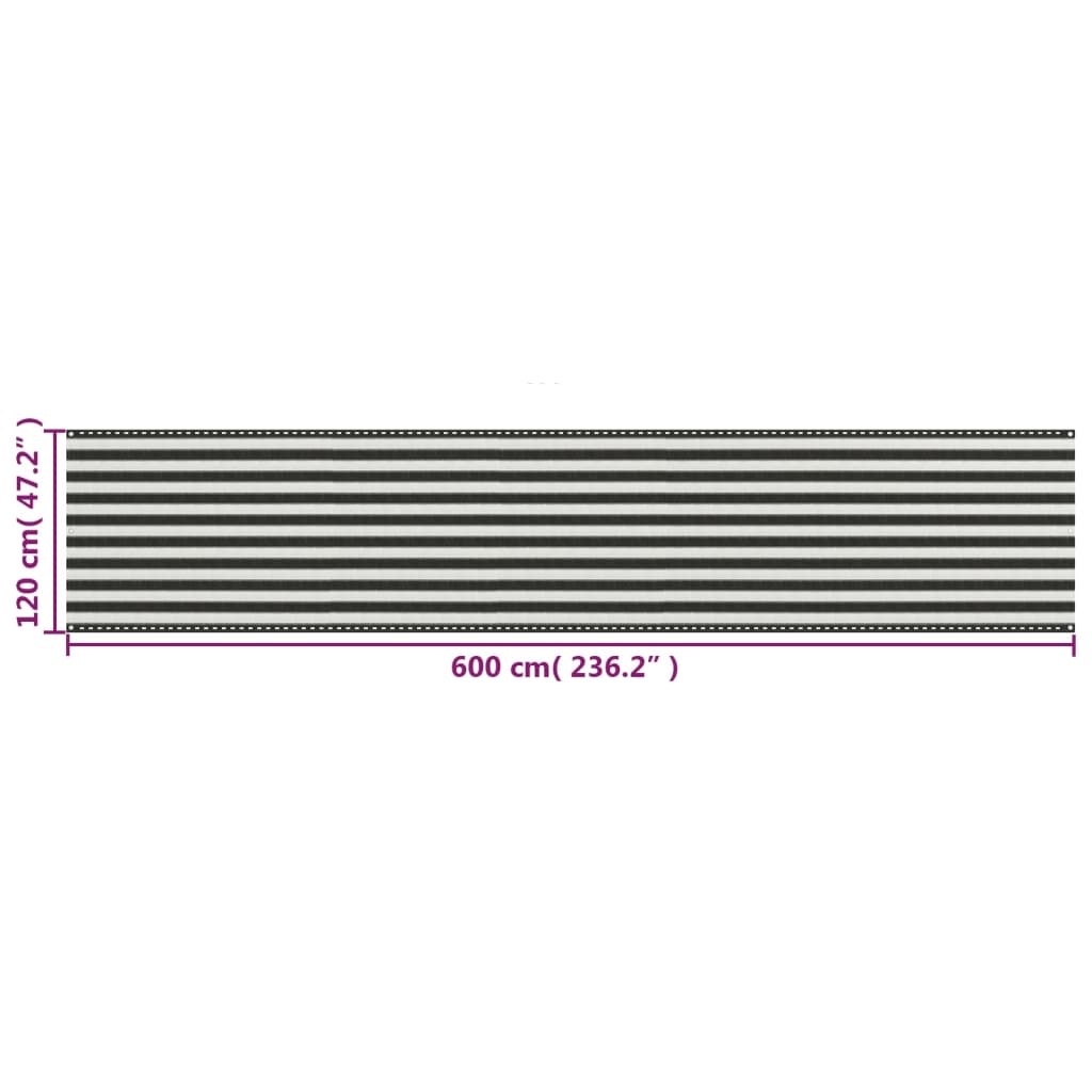 Balkonski zastor HDPE 120 x 600 cm antracit i bijeli