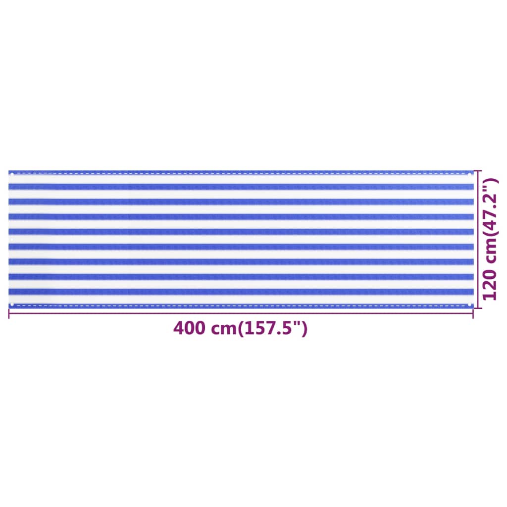 Balkonski zastor plavo-bijeli 120 x 400 cm HDPE