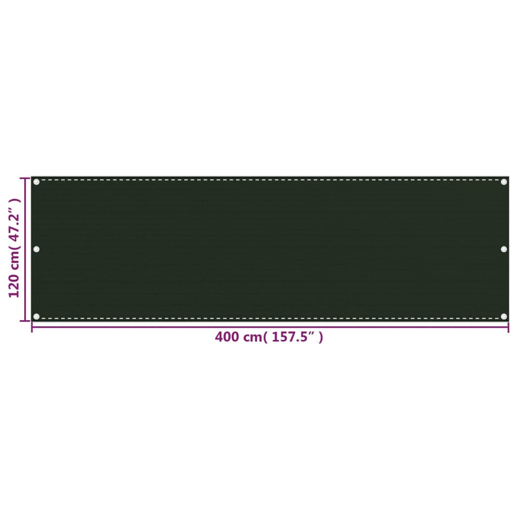 Balkonski zastor tamnozeleni 120 x 400 cm HDPE