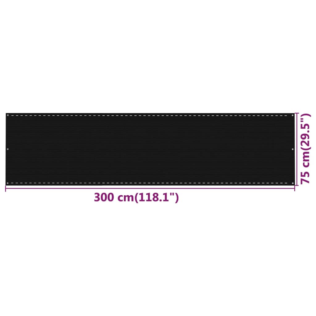 Balkonski zastor crni 75 x 300 cm HDPE
