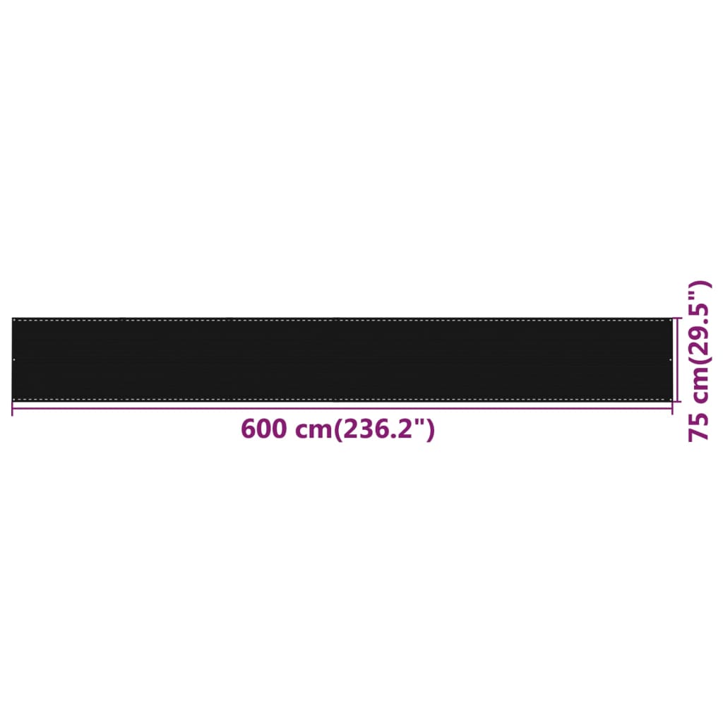 Balkonski zastor crni 75 x 600 cm HDPE