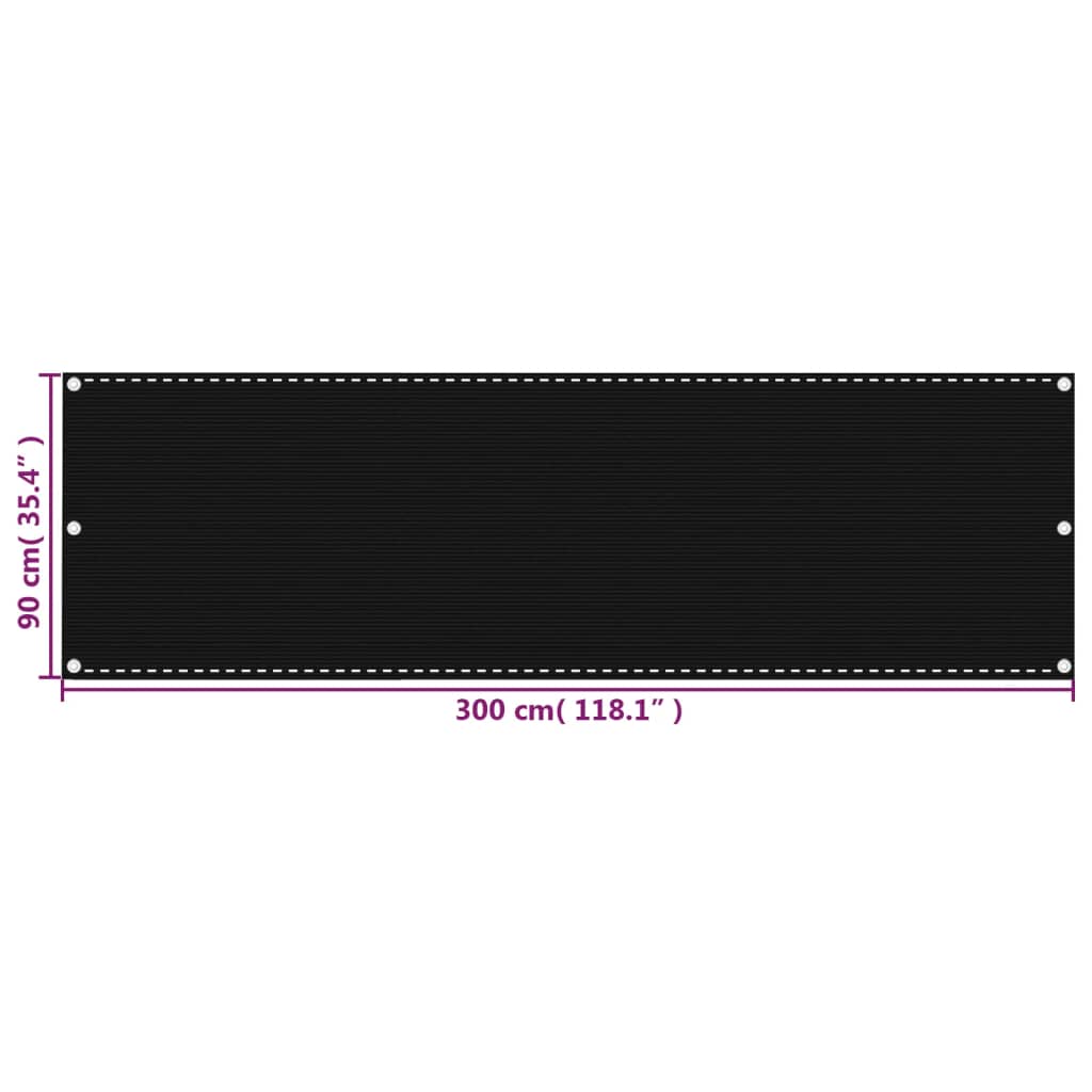 Balkonski zastor crni 90 x 300 cm HDPE