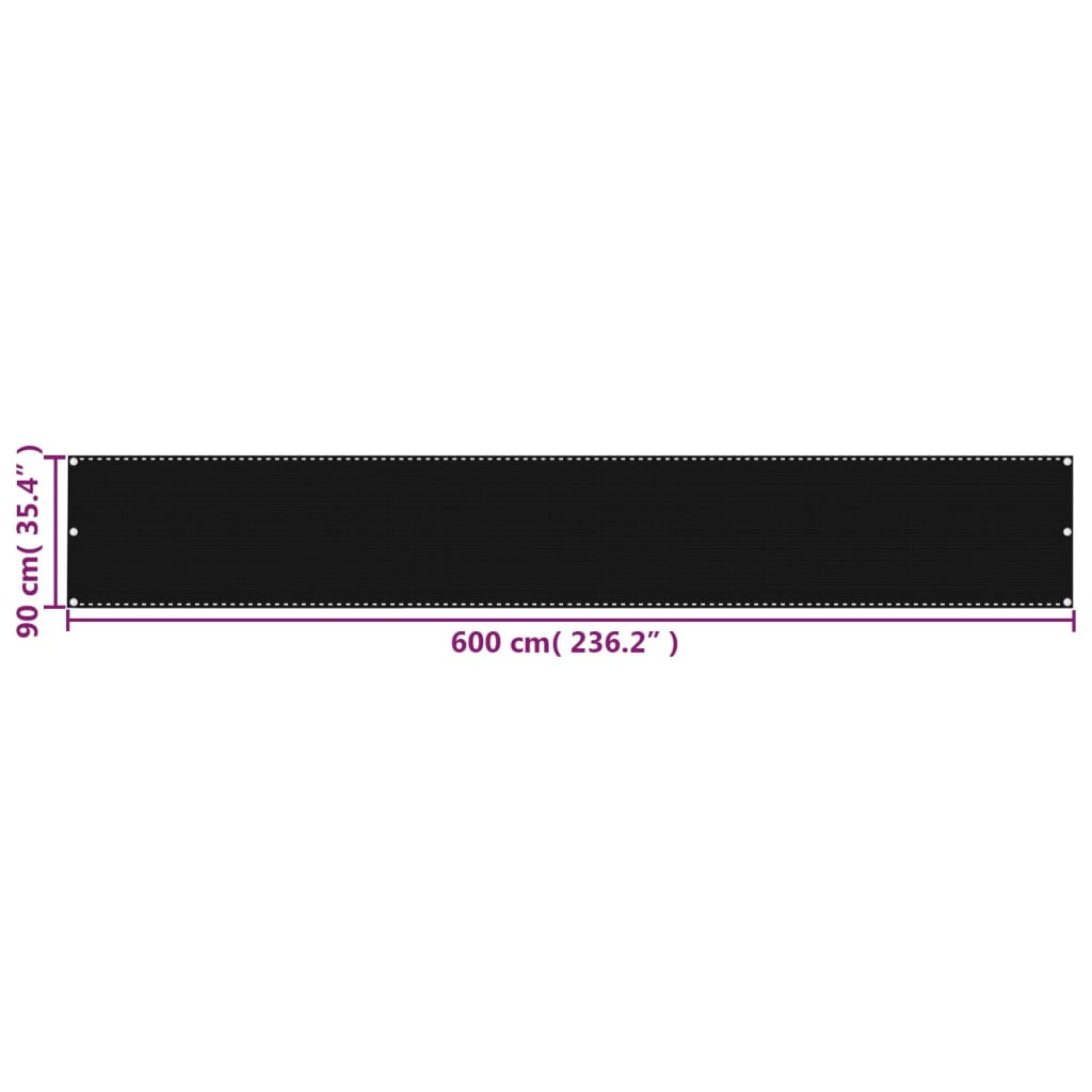 Balkonski zastor crni 90 x 600 cm HDPE