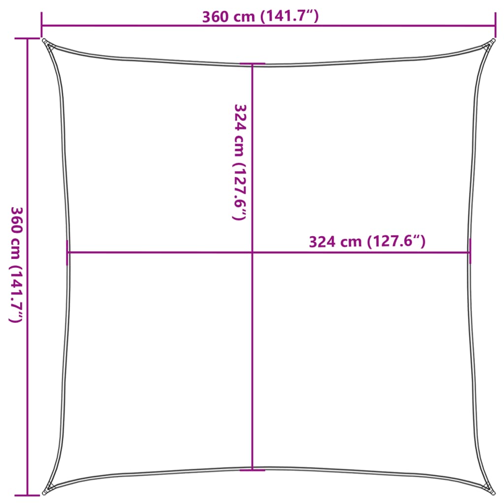 Jedro za zaštitu od sunca 160 g/m² svjetlozeleno 3,6x3,6 m HDPE