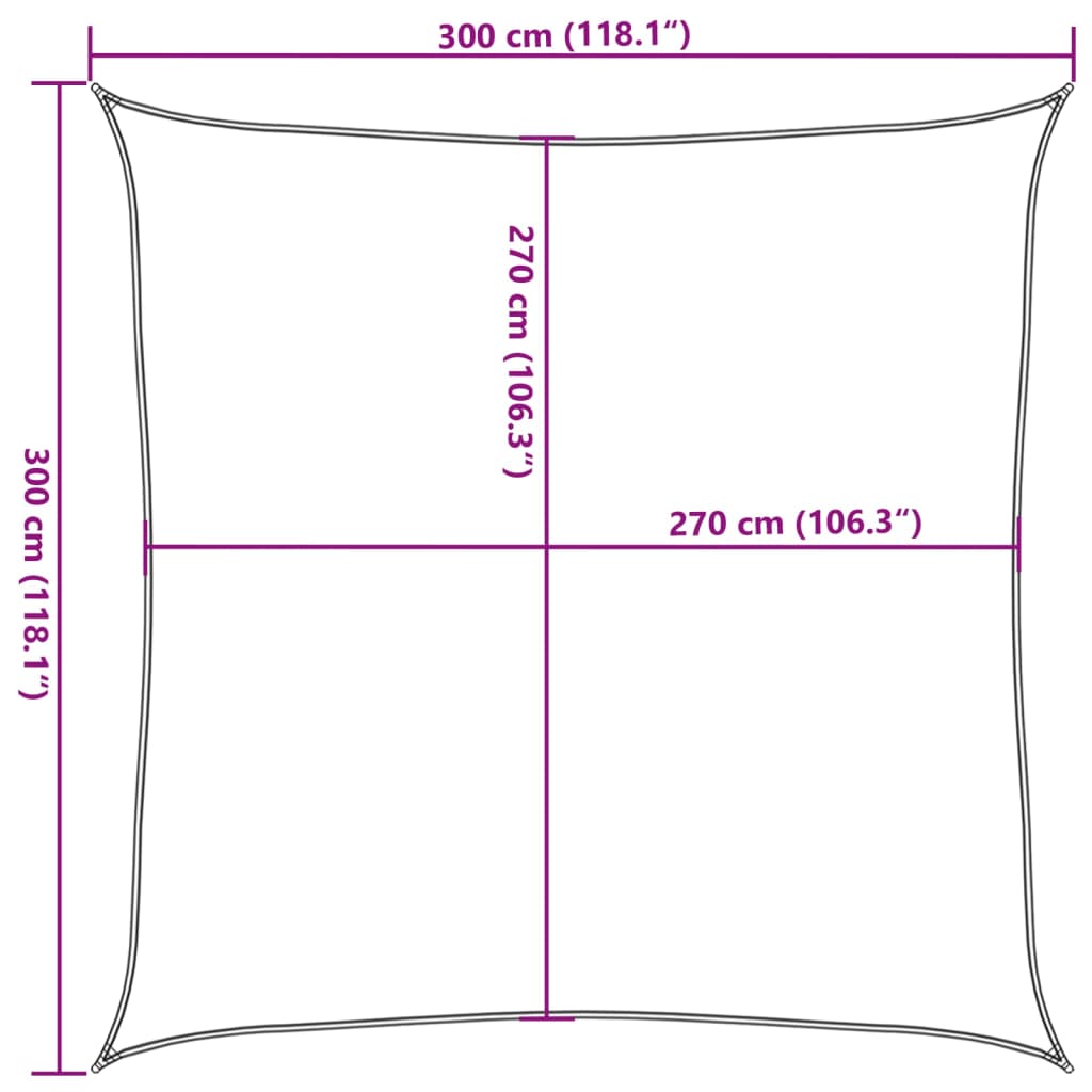 Jedro za zaštitu od sunca 160 g/m² kvadratno plavo 3 x 3 m HDPE