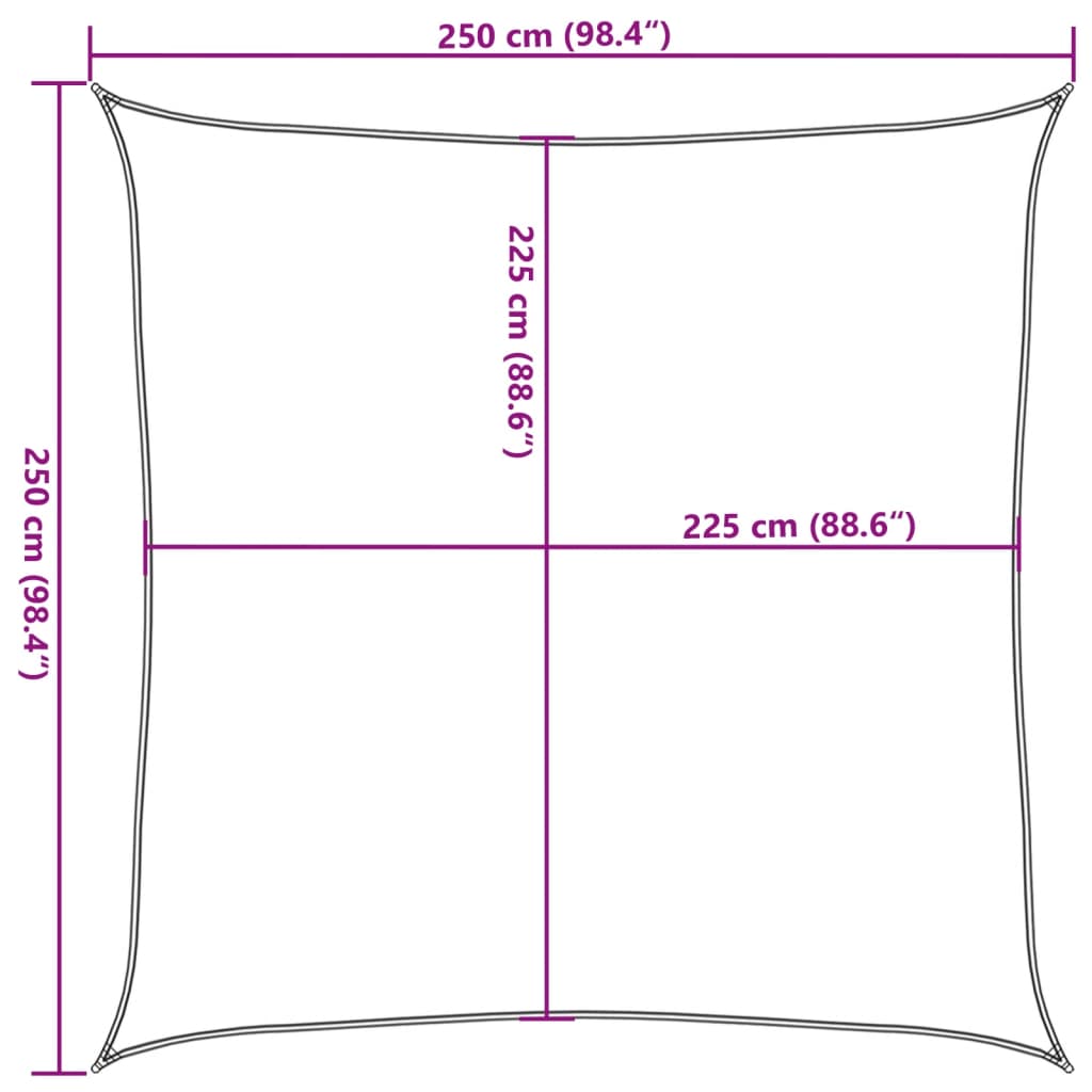 Jedro za zaštitu od sunca 160 g/m² crno 2,5 x 2,5 m HDPE