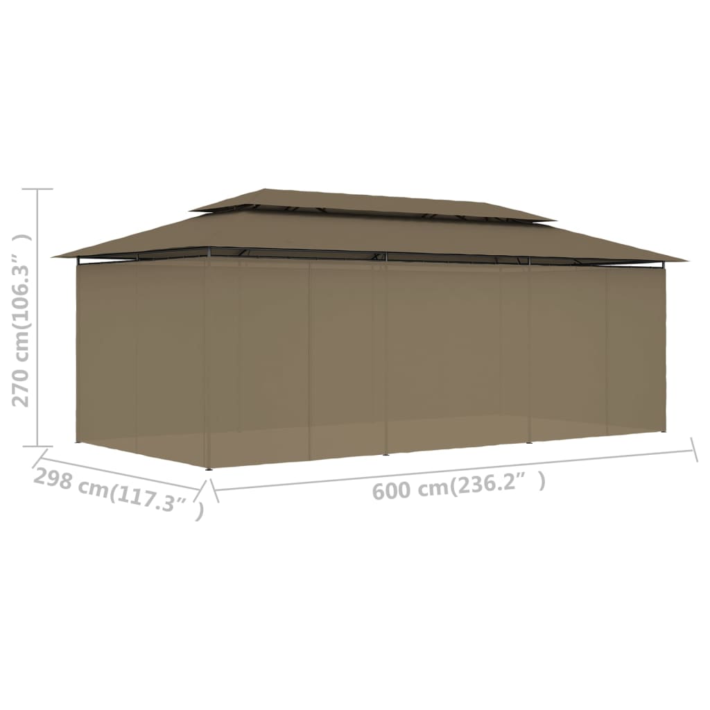 Sjenica sa zastorima 600 x 298 x 270 cm smeđe-siva 180 g/m²