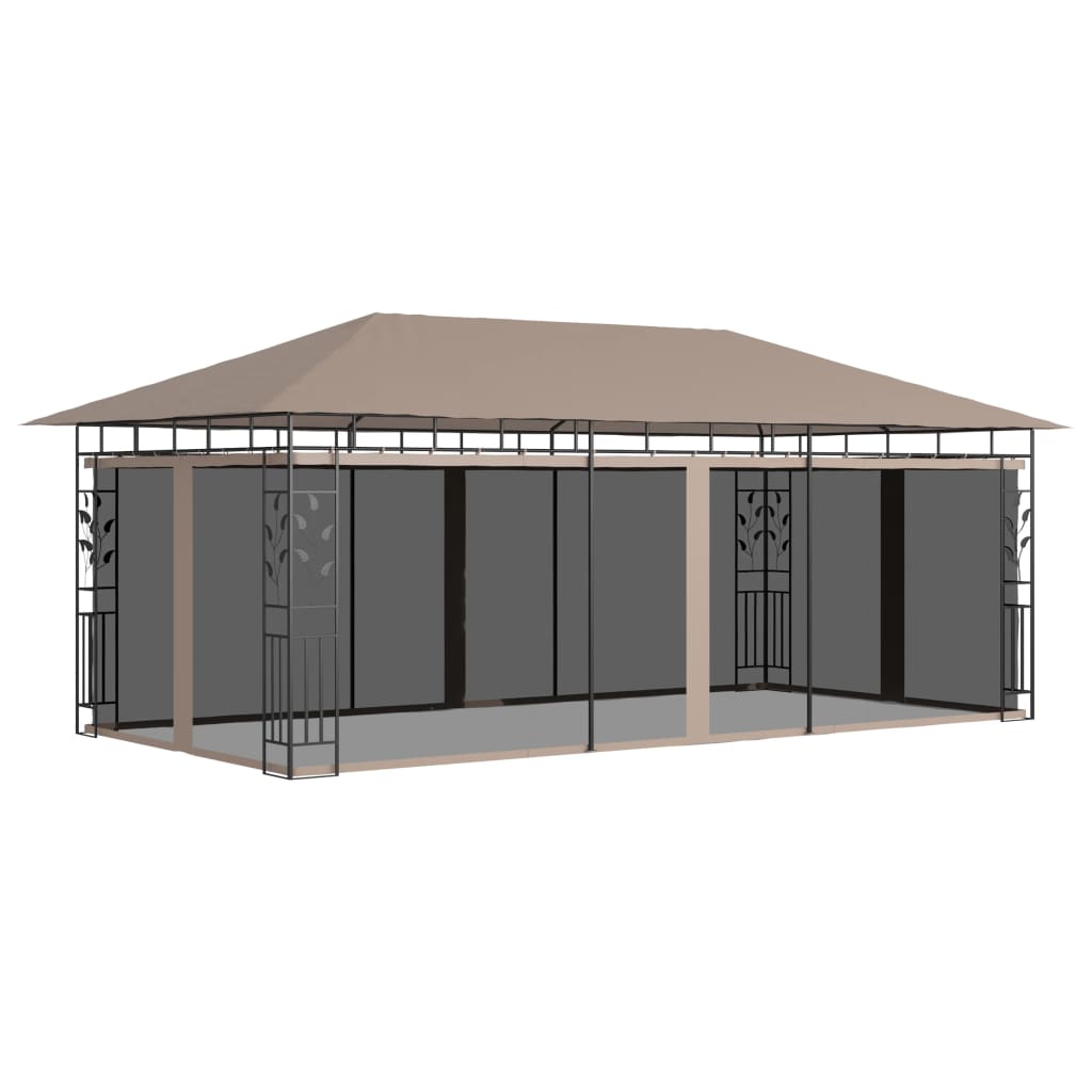Sjenica s mrežom protiv komaraca smeđe-siva 180 g/m² 6x3x2,73 m