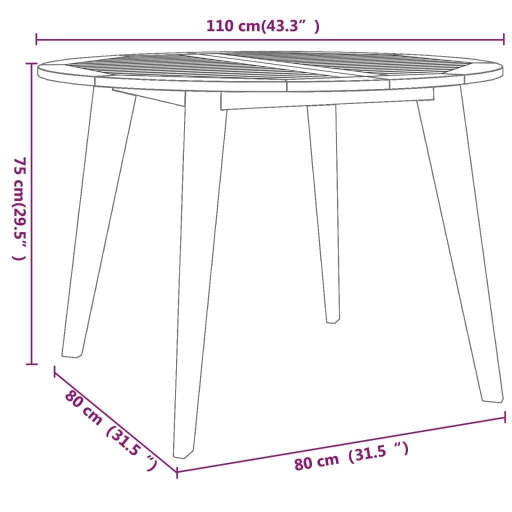 Vrtni stol Ø 110 x 75 cm od masivnog bagremovog drva
