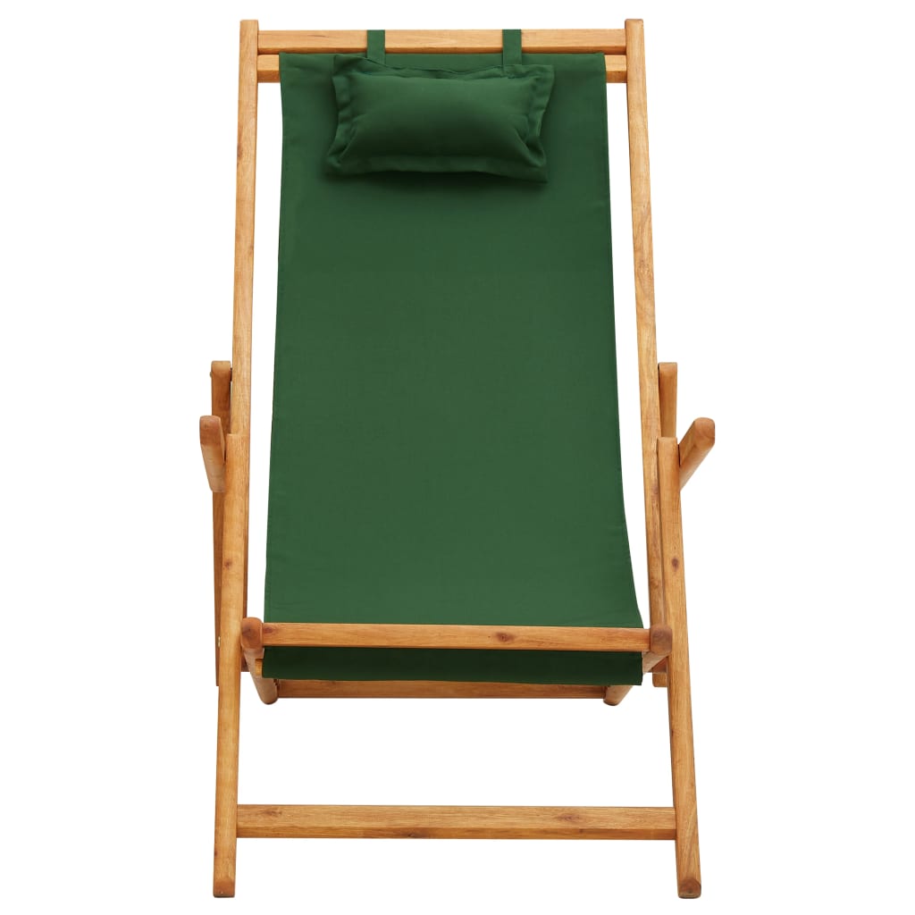 Sklopiva stolica za plažu od drva eukaliptusa i tkanine zelena