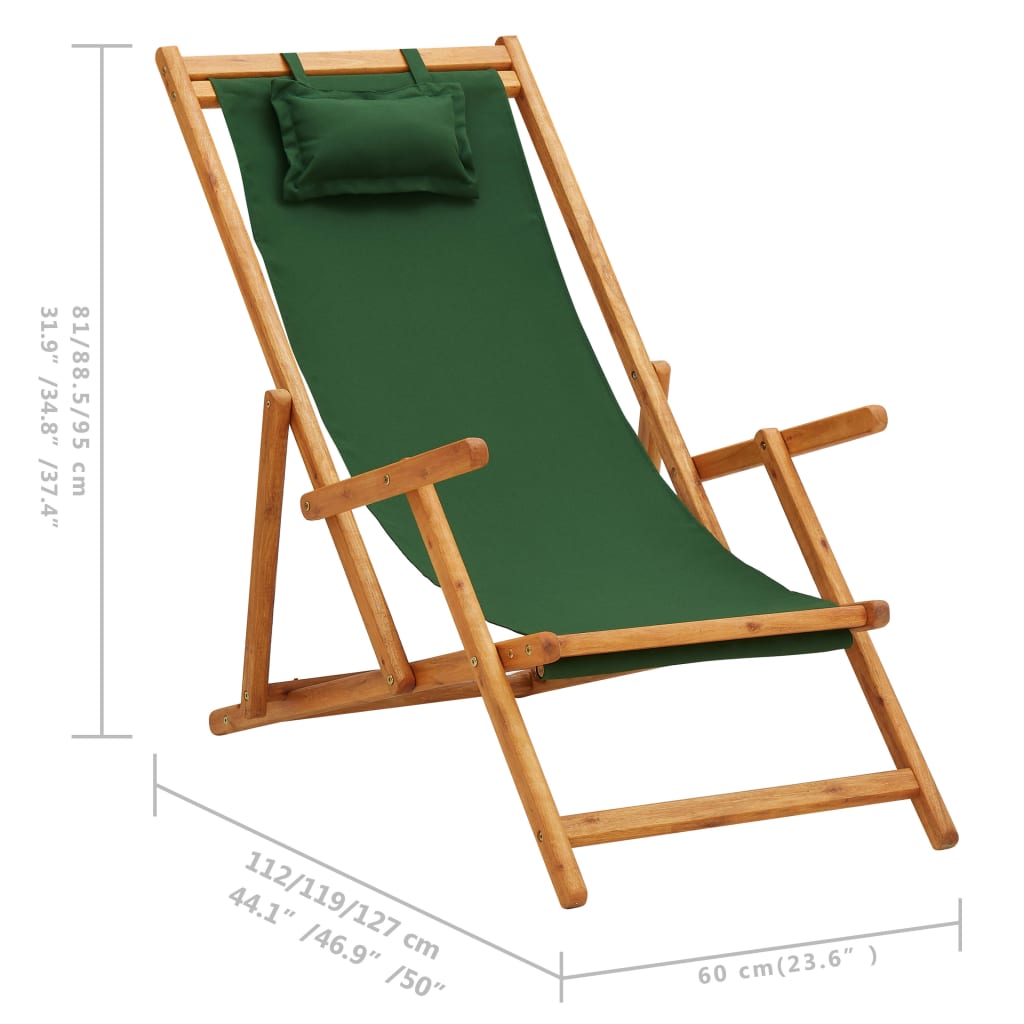 Sklopiva stolica za plažu od drva eukaliptusa i tkanine zelena