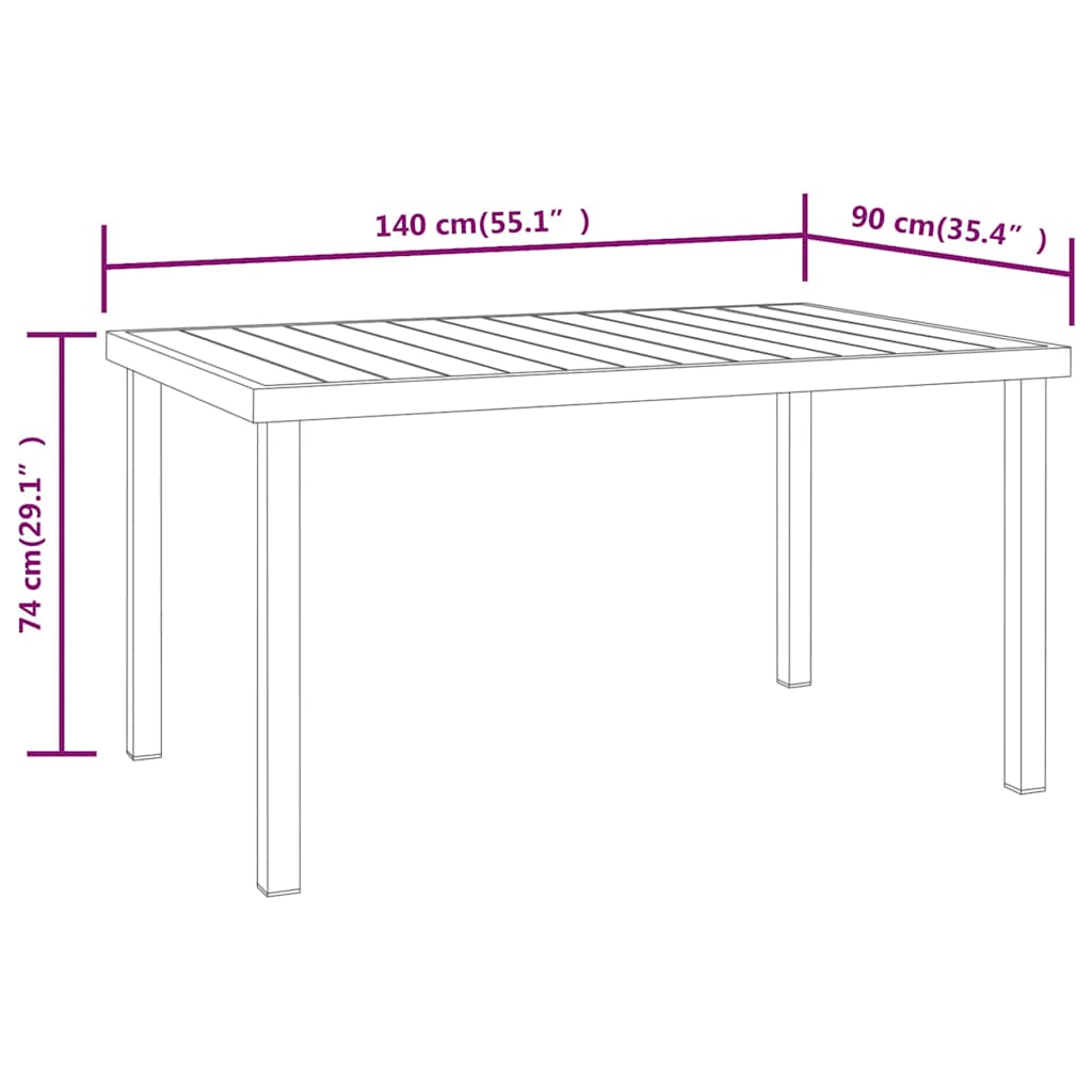 Vrtni stol crni 140 x 90 x 74 cm od aluminija i WPC-a