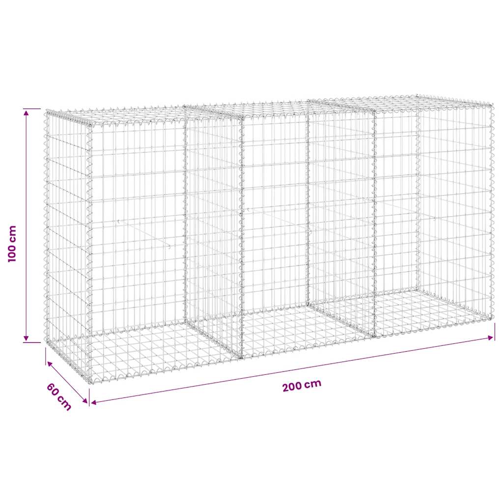 Gabionski zid s poklopcima od pocinčanog čelika 200x60x100 cm