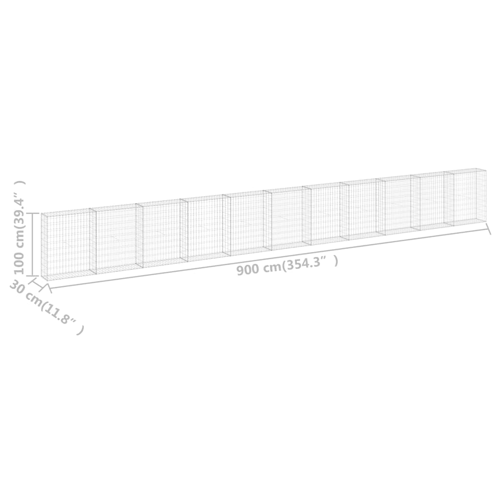 Gabionski zid s poklopcima od pocinčanog čelika 900x30x100 cm