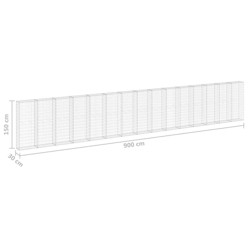 Gabionski zid s poklopcima od pocinčanog čelika 900x30x150 cm
