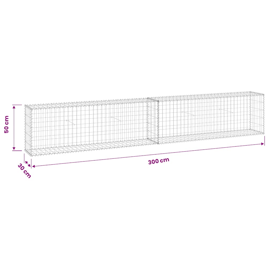 Gabionski zid s poklopcima od pocinčanog čelika 300x30x50 cm