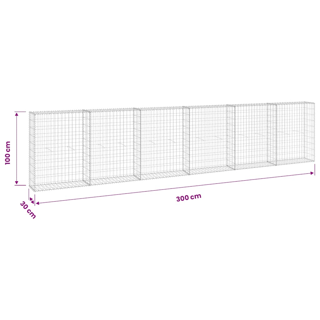 Gabionski zid s poklopcima od pocinčanog čelika 300x30x100 cm