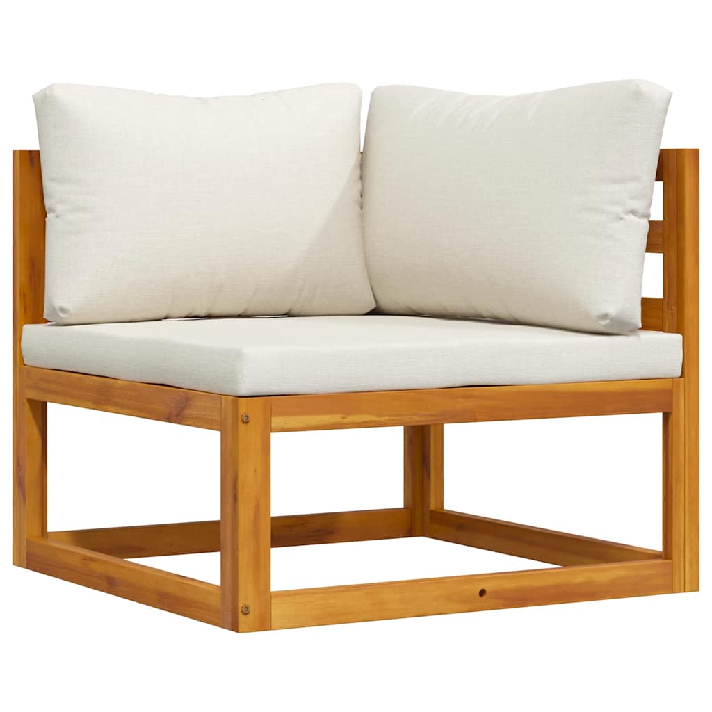 Modularna kutna sofa i krem bijeli jastuci bagremovo drvo