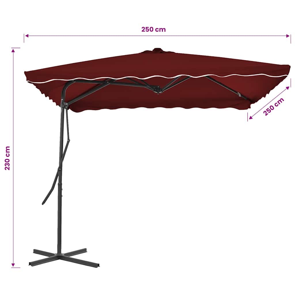 Vrtni suncobran s čeličnim stupom 250 x 250 x 230 cm bordo