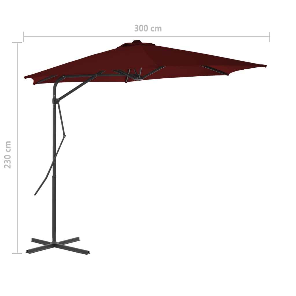 Vrtni suncobran s čeličnim stupom 300 x 230 cm bordo