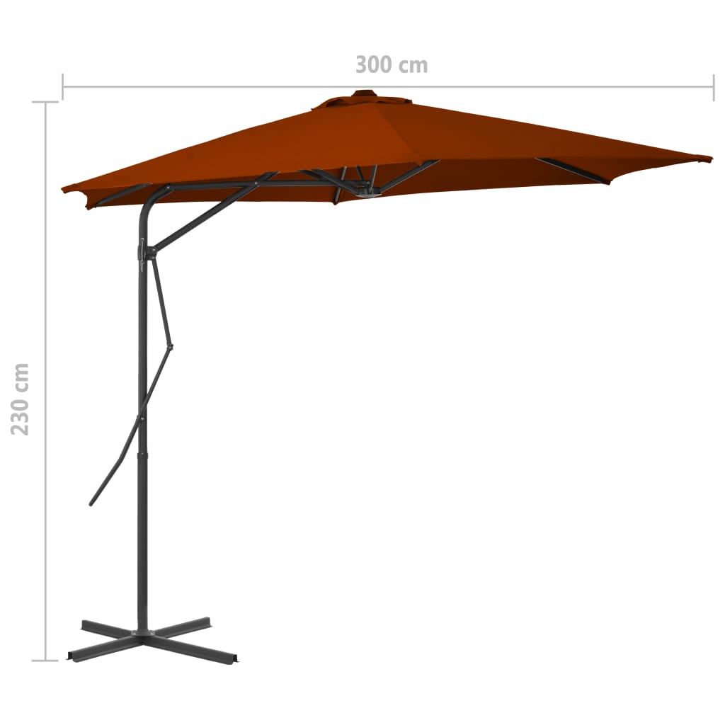 Vrtni suncobran s čeličnim stupom 300 x 230 cm terakota