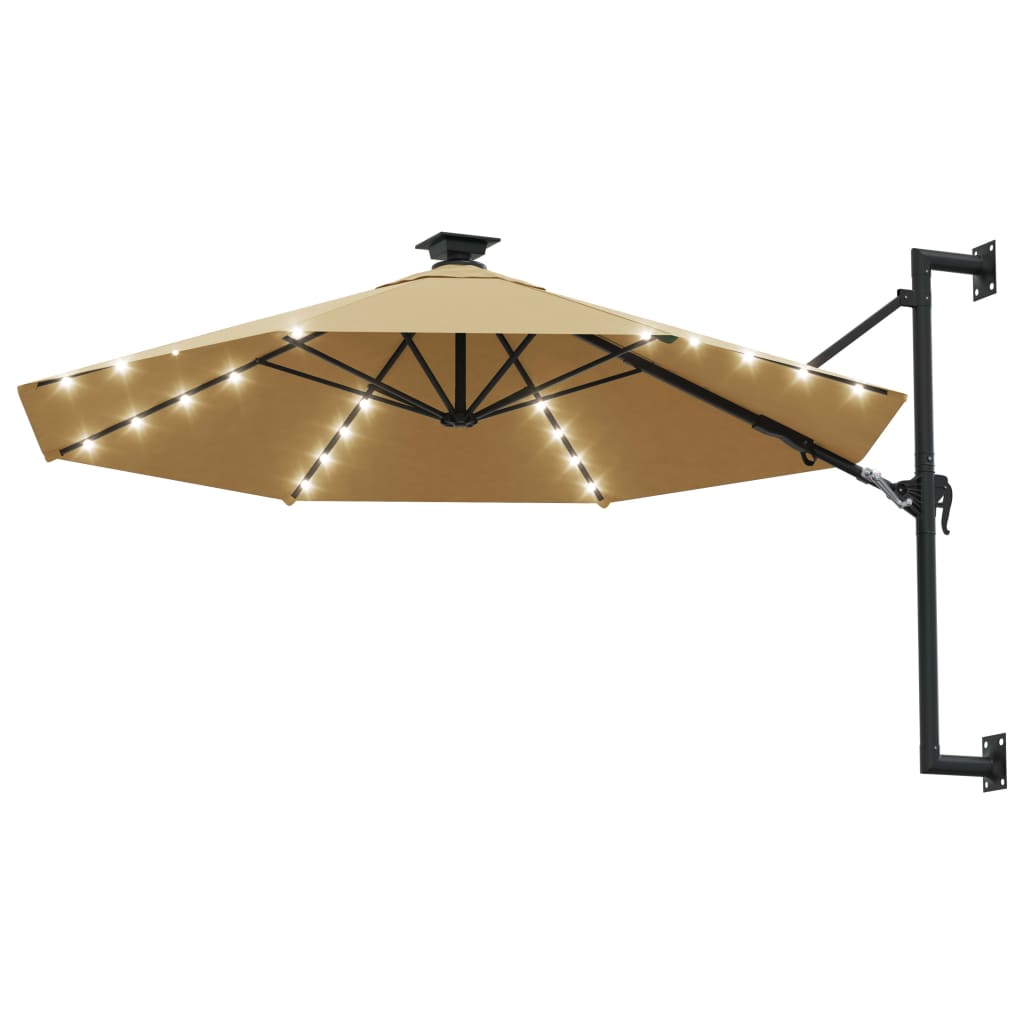 Zidni vrtni suncobran s LED svjetlima 300 cm smeđesivi