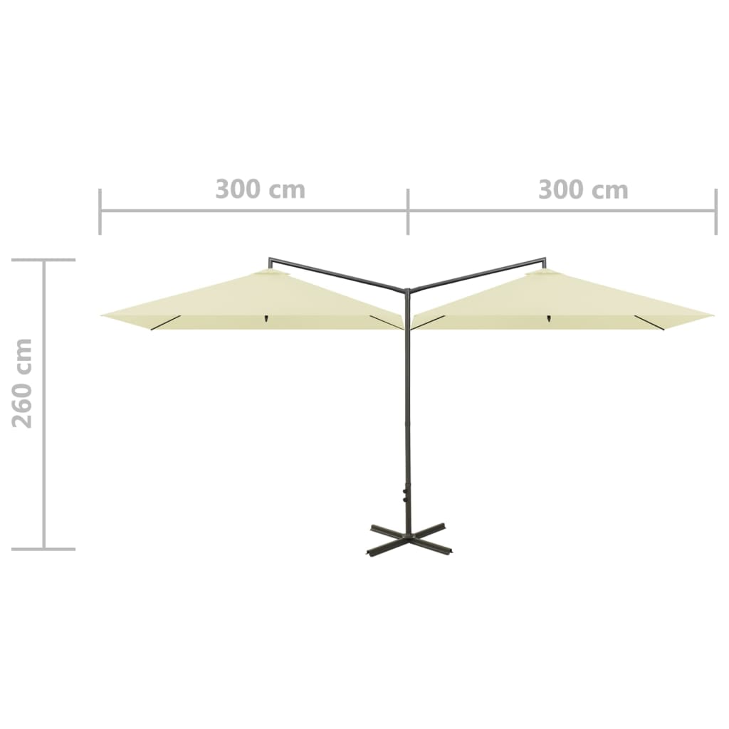 Dvostruki suncobran s čeličnim stupom boja pijeska 600 x 300 cm