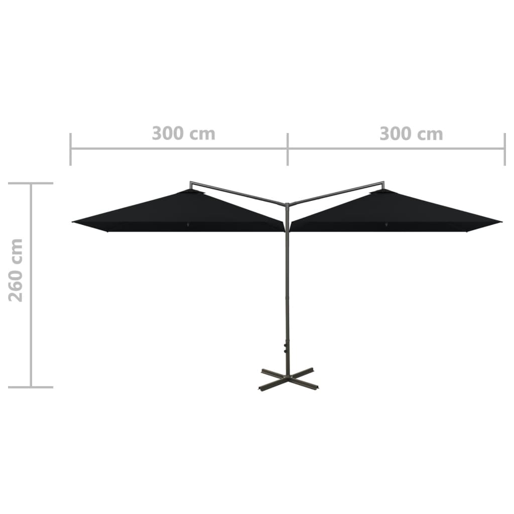Dvostruki vrtni suncobran s čeličnim stupom 600 x 300 cm crni