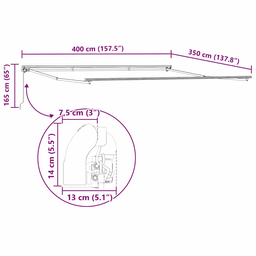 Okvir tende Bijelo 400 × 350 cm Aluminij