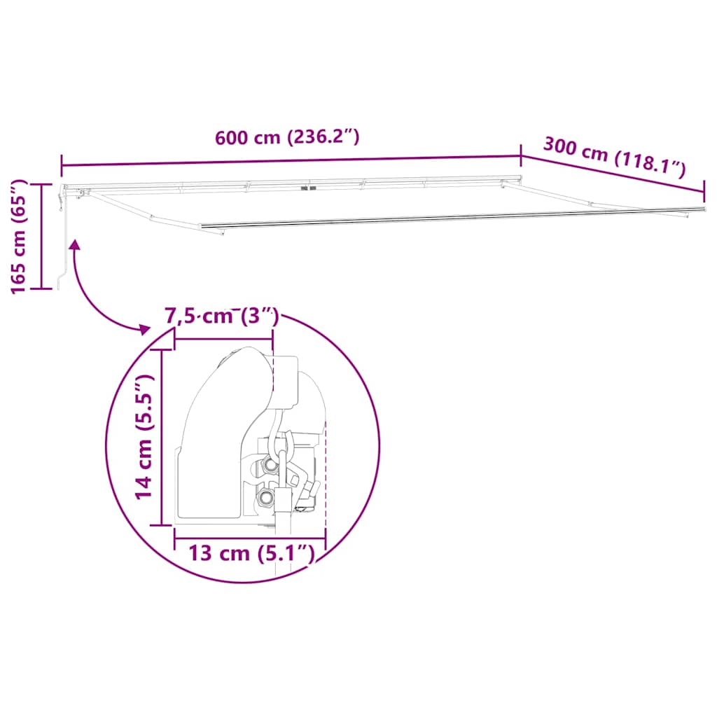 Okvir tende Bijelo 600 × 300 cm Aluminij