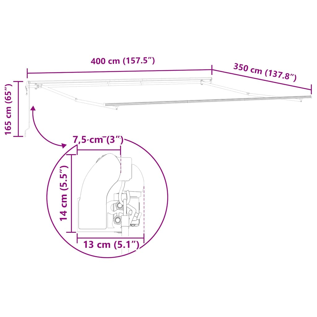 Okvir tende Bijelo 400 × 350 cm Aluminij