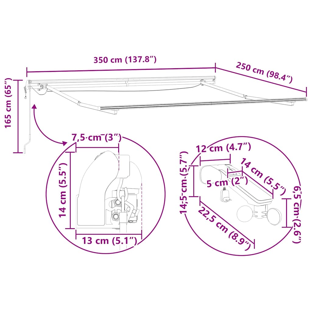 Okvir tende S LED lampica Bijelo 350 x 250 cm Aluminij