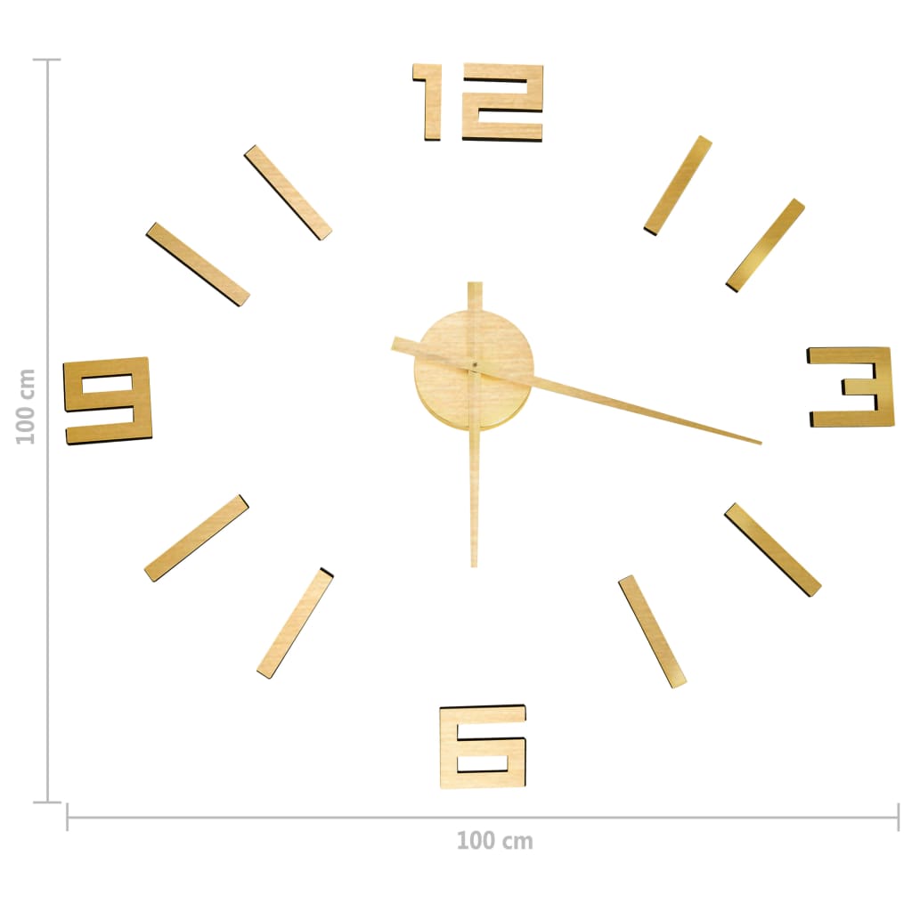 3D zidni sat moderni dizajn 100 cm XXL zlatni