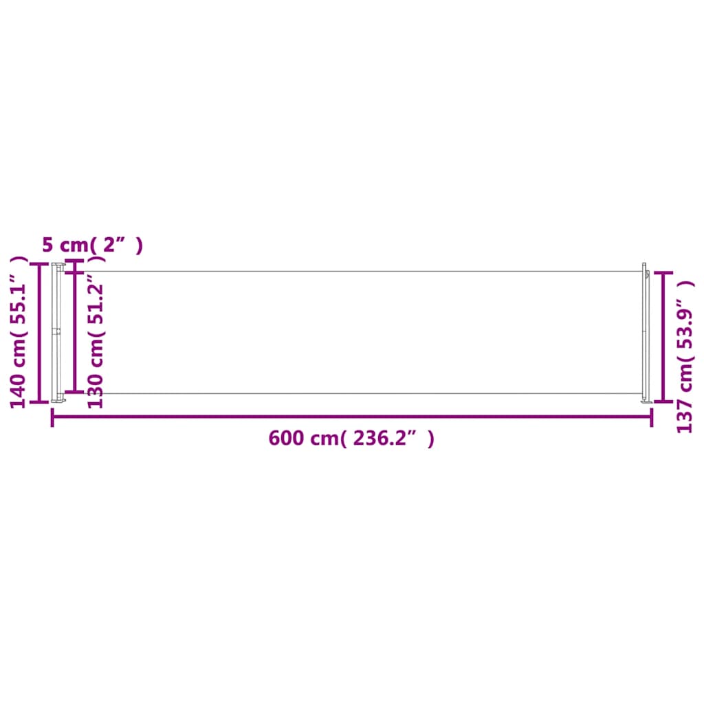 Uvlačiva bočna tenda za terasu 140 x 600 cm krem