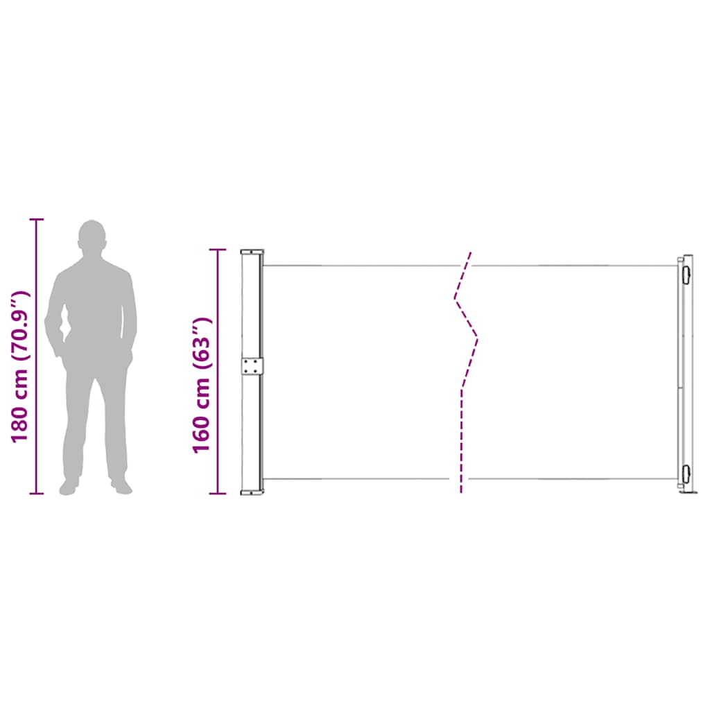 Uvlačiva bočna tenda za terasu 600 x 160 cm smeđa