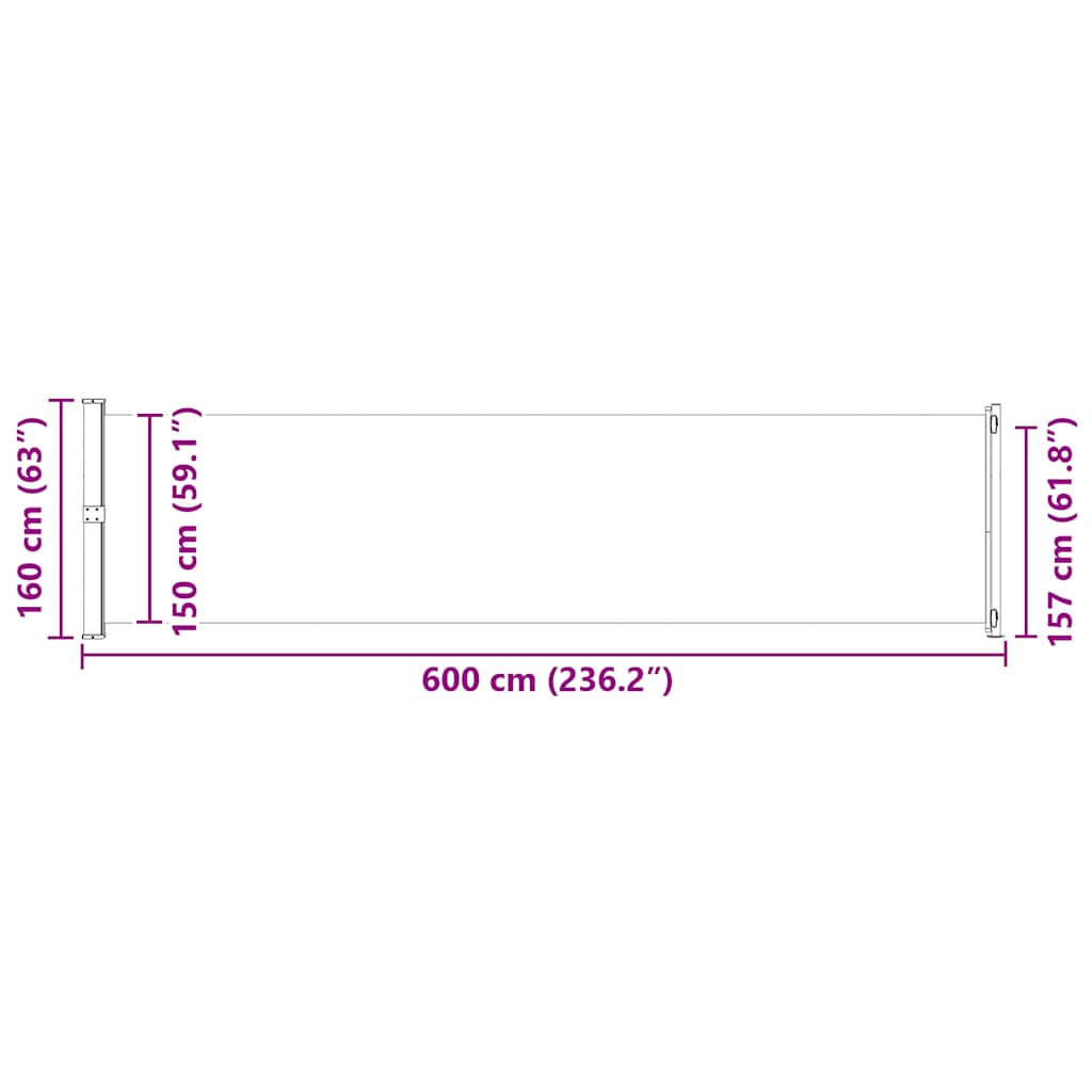 Uvlačiva bočna tenda za terasu 600 x 160 cm smeđa